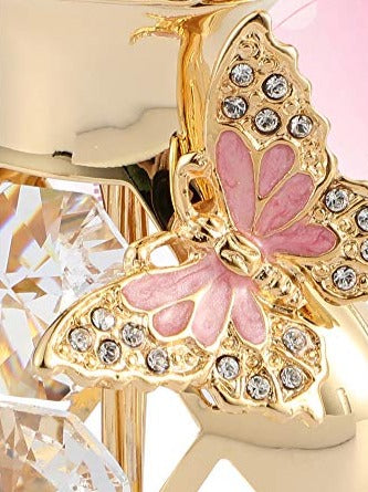 24K Gold Plated Crystal Studded Flower Bouquet in Vase with Decorative Butterfly